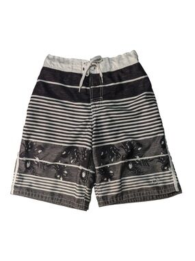 OP Swim Trunks Black White Striped Floral Board Shorts Swim Beach Pool Small